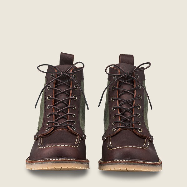 Botas Red Wing Heritage Hombre Marrom Oscuro - Weekender Lona Moc - 6-Inch Oil-Slick Cuero - 293-FDE